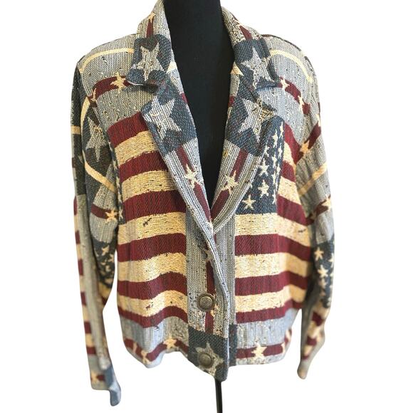 Vintage Painted Pony Patriotic Flag‎ Tapestry Jacket S/M made in Texas - Picture 1 of 7